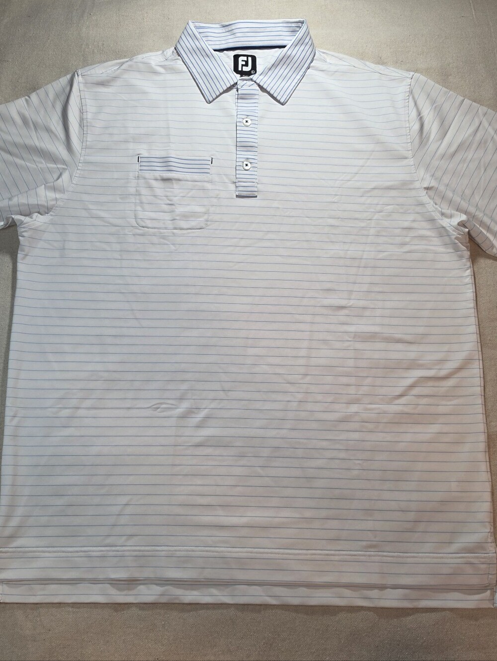 FootJoy Men’s White Polo with Thin Blue Pinstripes